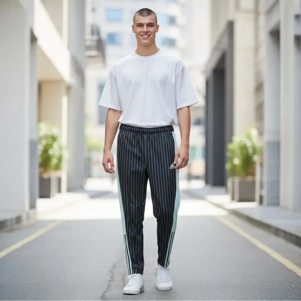 adidas navy and pastel blue Striped Joggers track pants